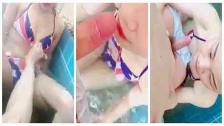 性感美女秘书和领导渡假村泡温泉时被故意挑逗要求啪啪,从浴池一直操到天台