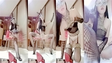 豹纹黑丝兔女郎椅子上自慰插黄瓜