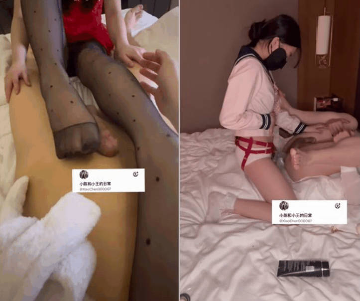 【2月最新】00后持证夫妻，偶尔分享给单男「小陈和小王的日常」《足交调教完整版》+《男女反向戴上阳具肛交》（3V） (1)