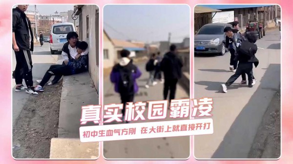 初中生血气方刚 在大街上就直接开打 真实校园霸凌
